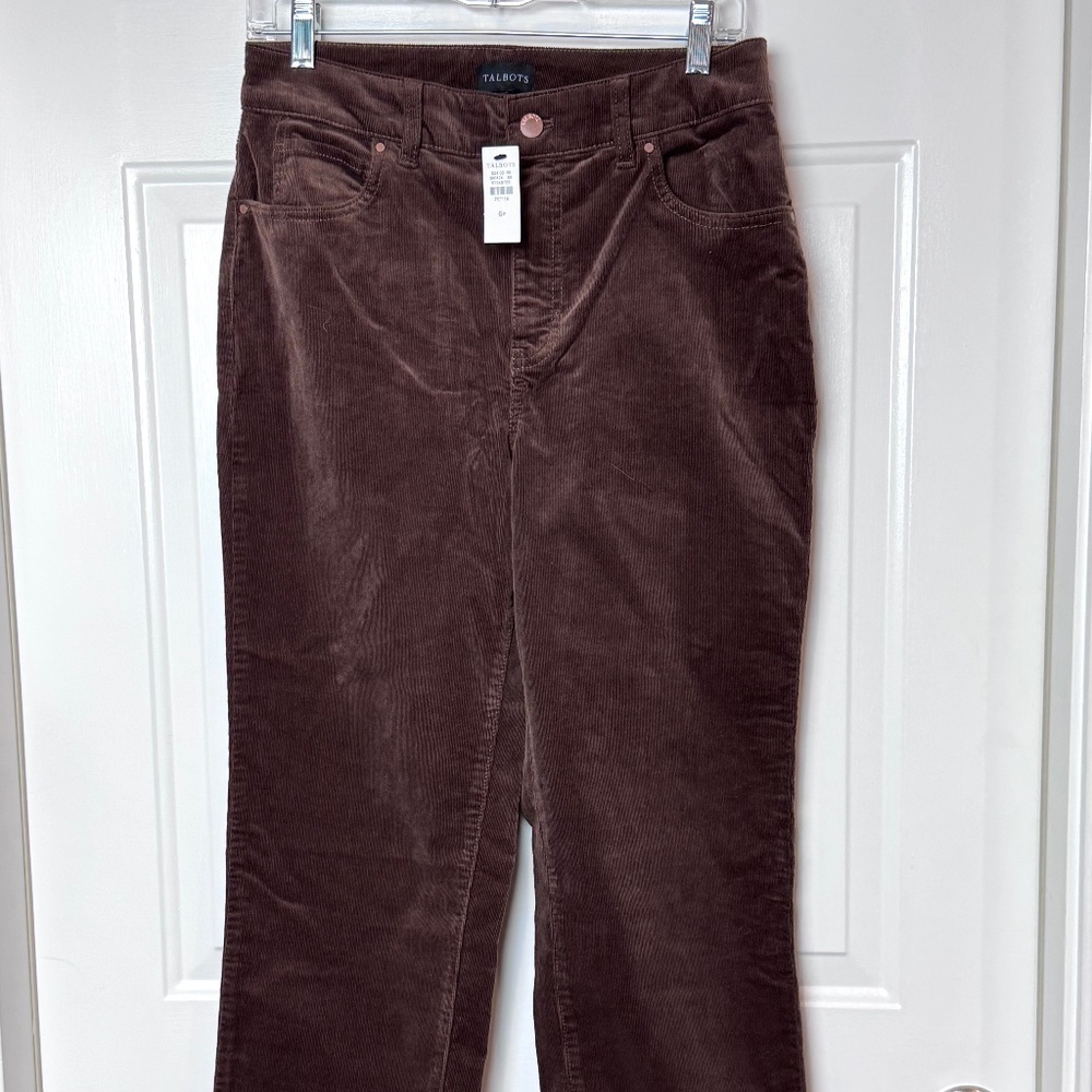 NWT Talbots Chocolate Corduroy Straight Leg Pants, Size 6 Petite